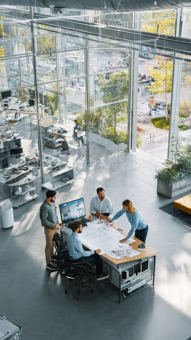 bureau de constructeur d'exosquelette vu de haut