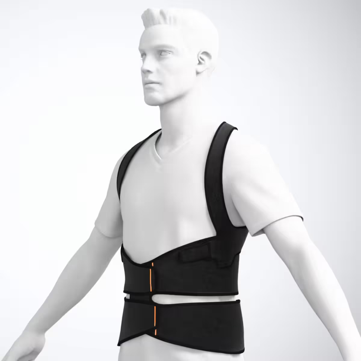 Buste d'homme portant un exosquelette SoftSkin Dorso Lombaire de face