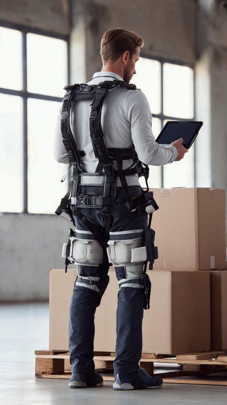 livreur utilisant un exosquelette complet